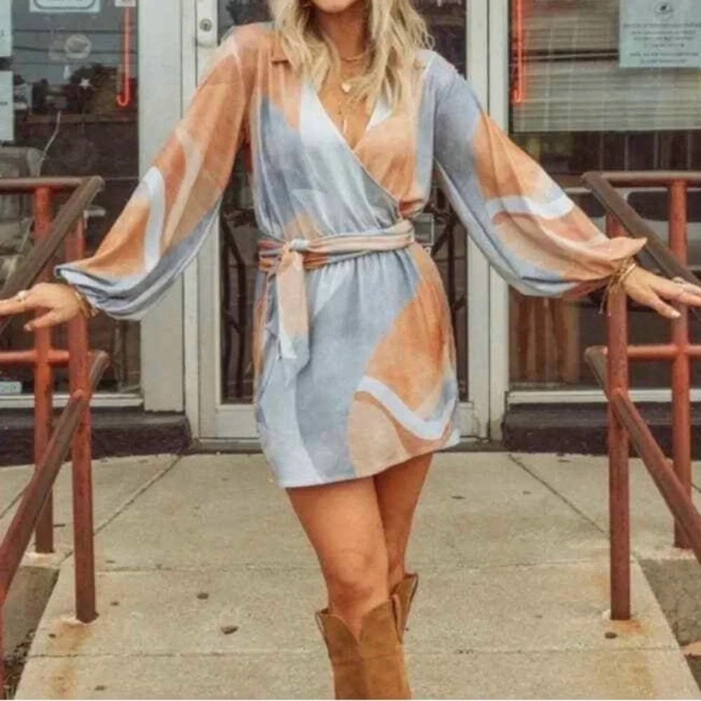 Show Me Your Mumu Patsy Mini Wrap Dress in Retro Abstract Size XXL